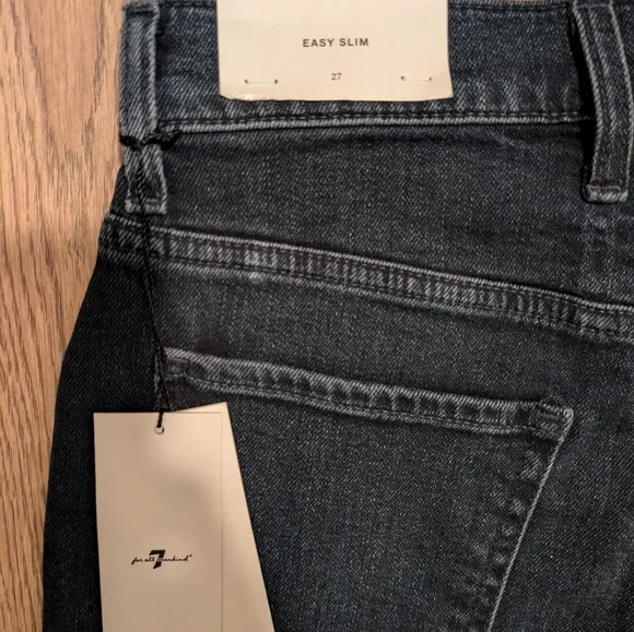 🆕 7 For All Mankind NWT 27 Easy Slim Ripped Knee JEANS Dark Faded Wash NEW NWT