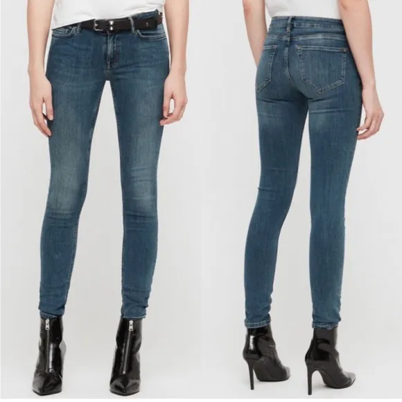 • All Saints • Mast Low Rise Skinny Jeans Washed Indigo Blue 30 Women’s