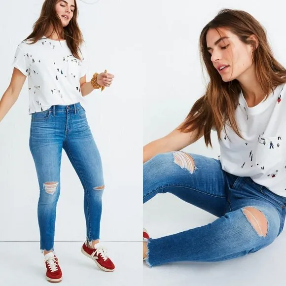 🦋 MADEWELL 9&quot; Mid-Rise Skinny Jeans in Frankie Wash Torn Edition Size 29