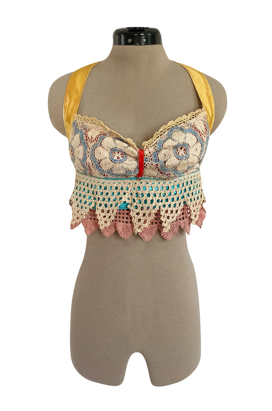 1960s Handmade Crocheted Halter Top that is Reversible from Pink to Blue