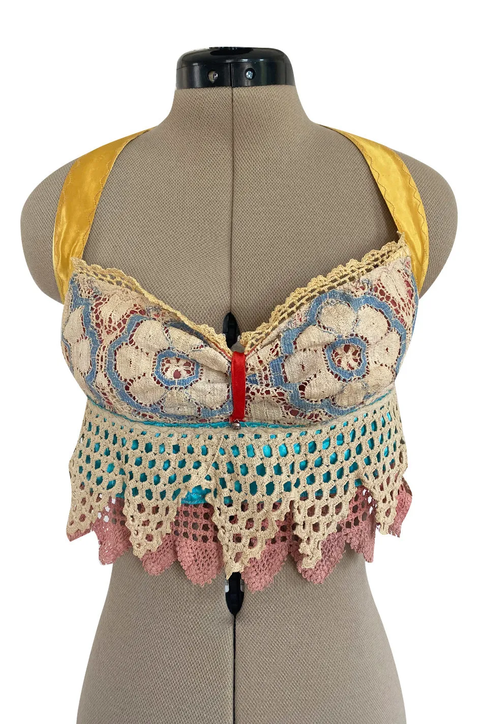 1960s Handmade Crocheted Halter Top that is Reversible from Pink to Blue