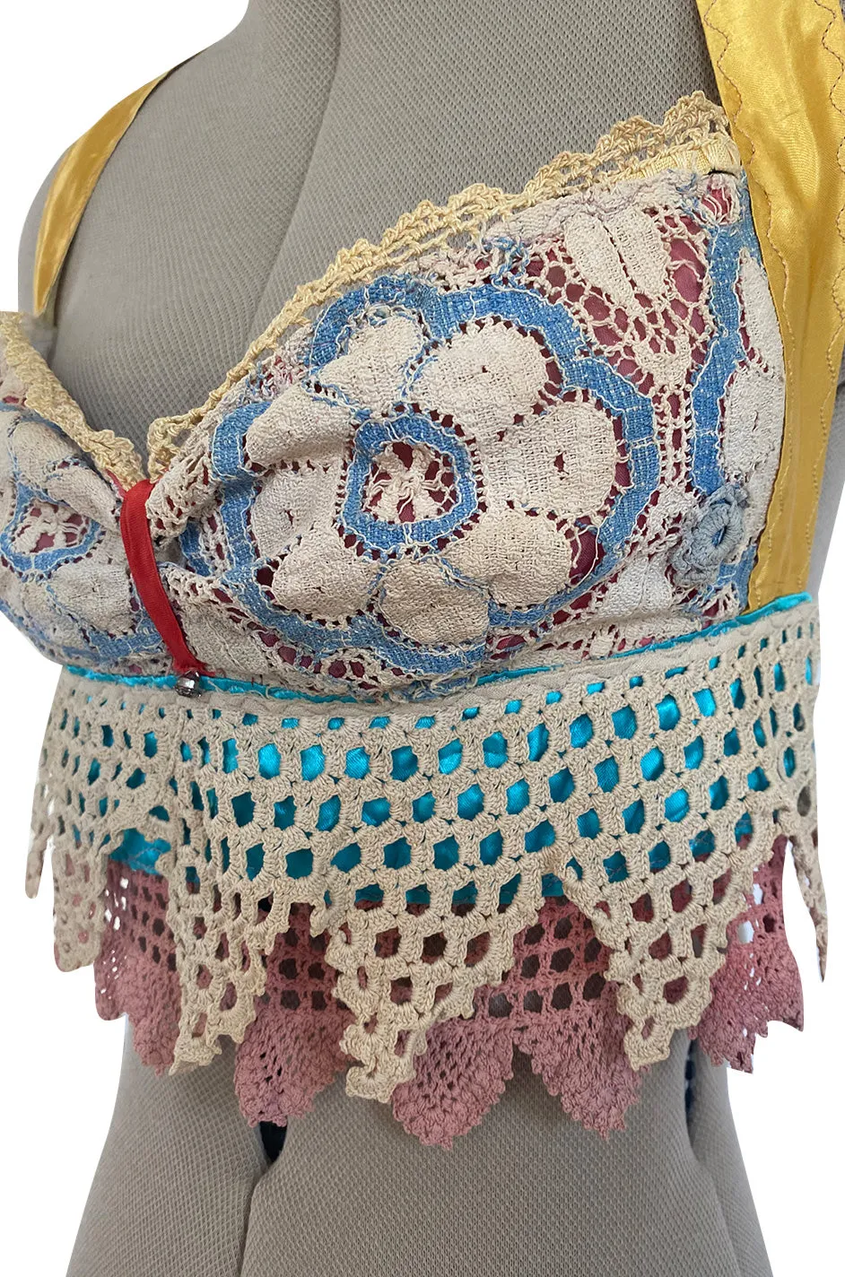 1960s Handmade Crocheted Halter Top that is Reversible from Pink to Blue
