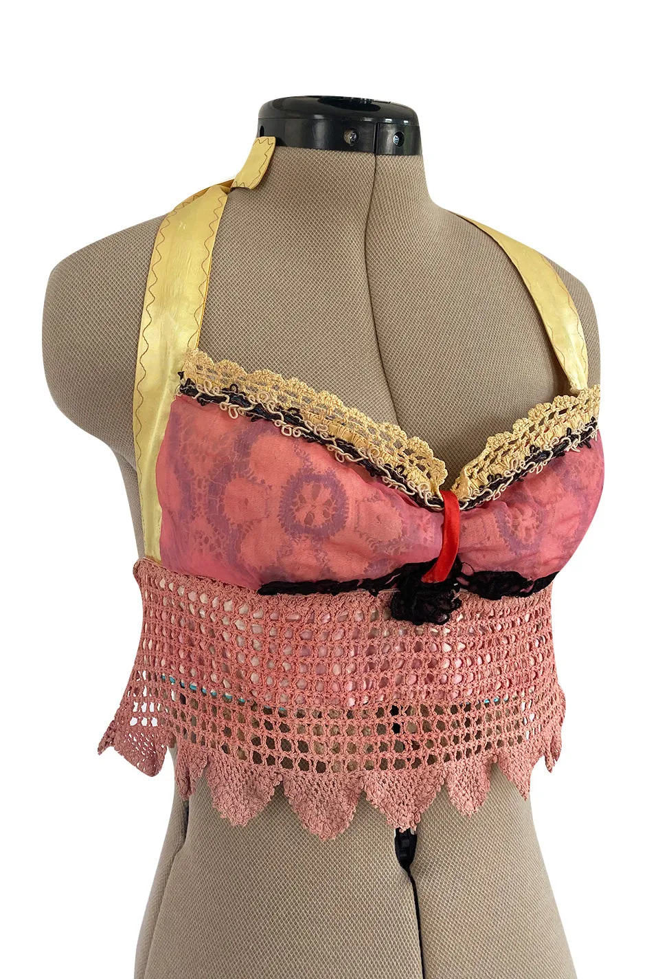 1960s Handmade Crocheted Halter Top that is Reversible from Pink to Blue