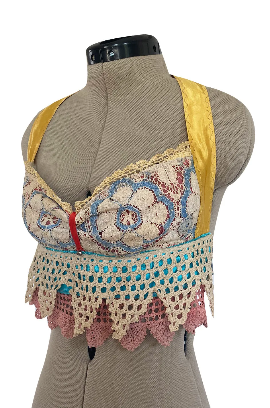1960s Handmade Crocheted Halter Top that is Reversible from Pink to Blue
