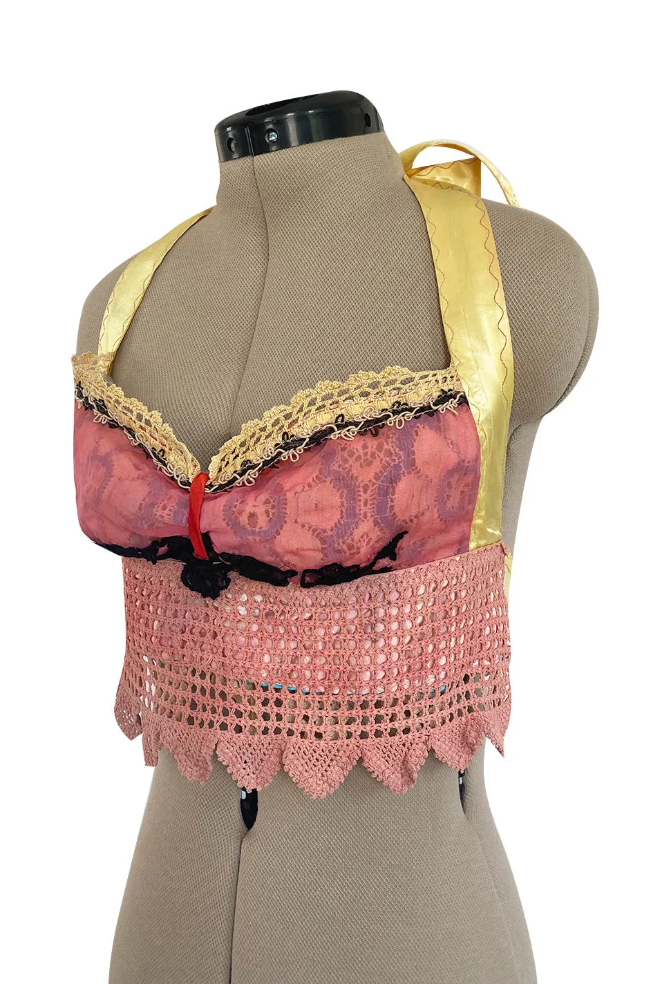 1960s Handmade Crocheted Halter Top that is Reversible from Pink to Blue