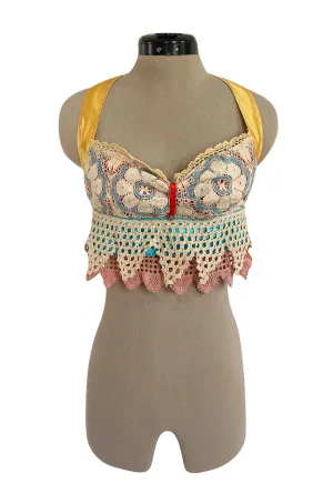 1960s Handmade Crocheted Halter Top that is Reversible from Pink to Blue