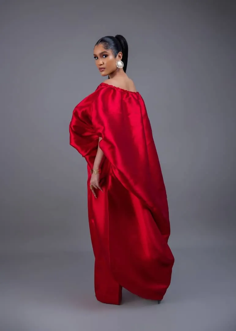 2-piece Kese red cape high low and wide leg pant set