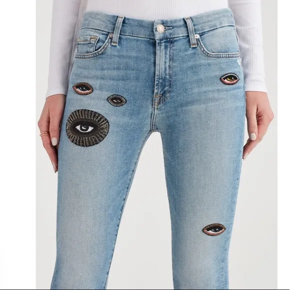 7 FAM Skinny Jeans with Eye Patchwork