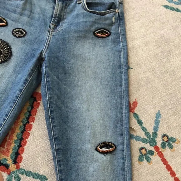 7 FAM Skinny Jeans with Eye Patchwork