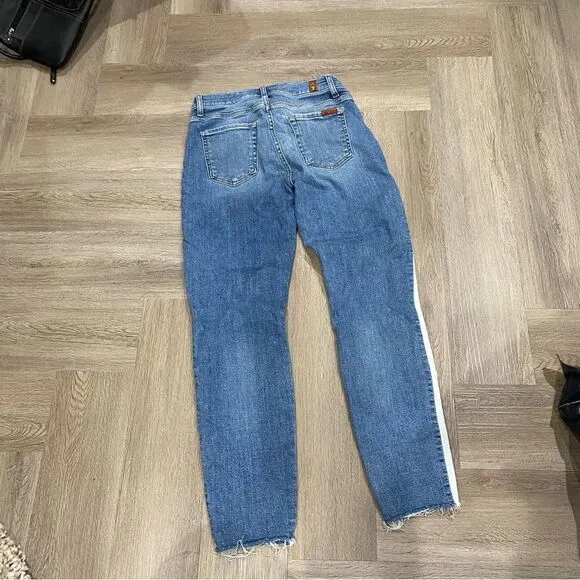 7 for all Mankind The Ankle Skinny Racing Stripe Denim Jeans size 26