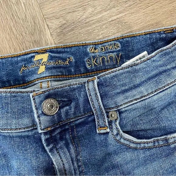 7 for all Mankind The Ankle Skinny Racing Stripe Denim Jeans size 26