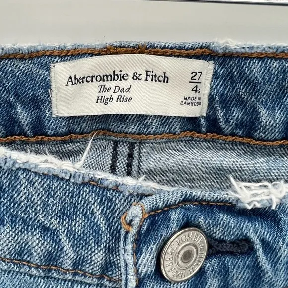 Abercrombie &amp; Fitch Size 27/4 Short The Dad High Rise Jeans Distressed Denim