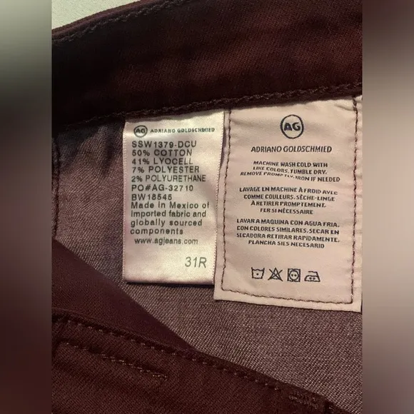 AG Adriano Goldschmied The Farrah Skinny High-rise Jeans Burgundy Women’s 31 New