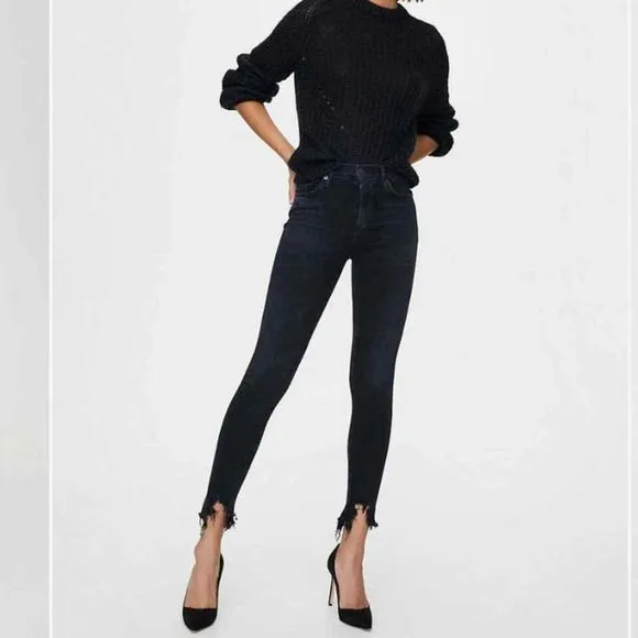 AGOLDE Jeans/ Sophie High Rise Washed Black Distressed Skinny Jeans Size 27