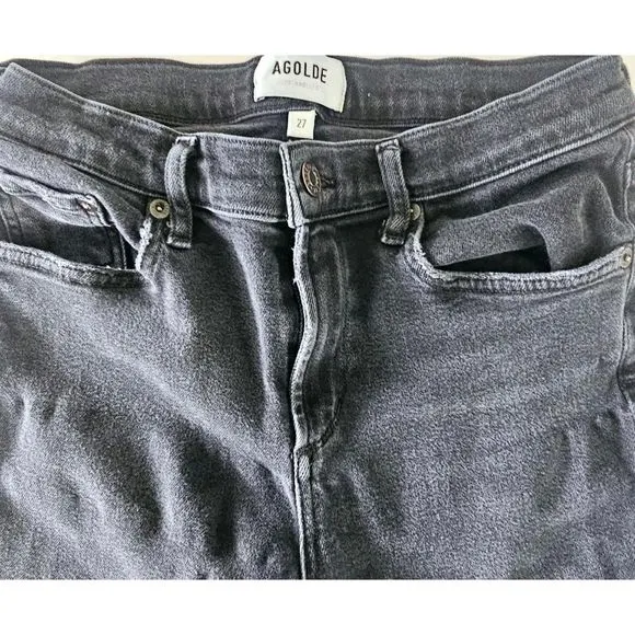 AGOLDE Jeans/ Sophie High Rise Washed Black Distressed Skinny Jeans Size 27
