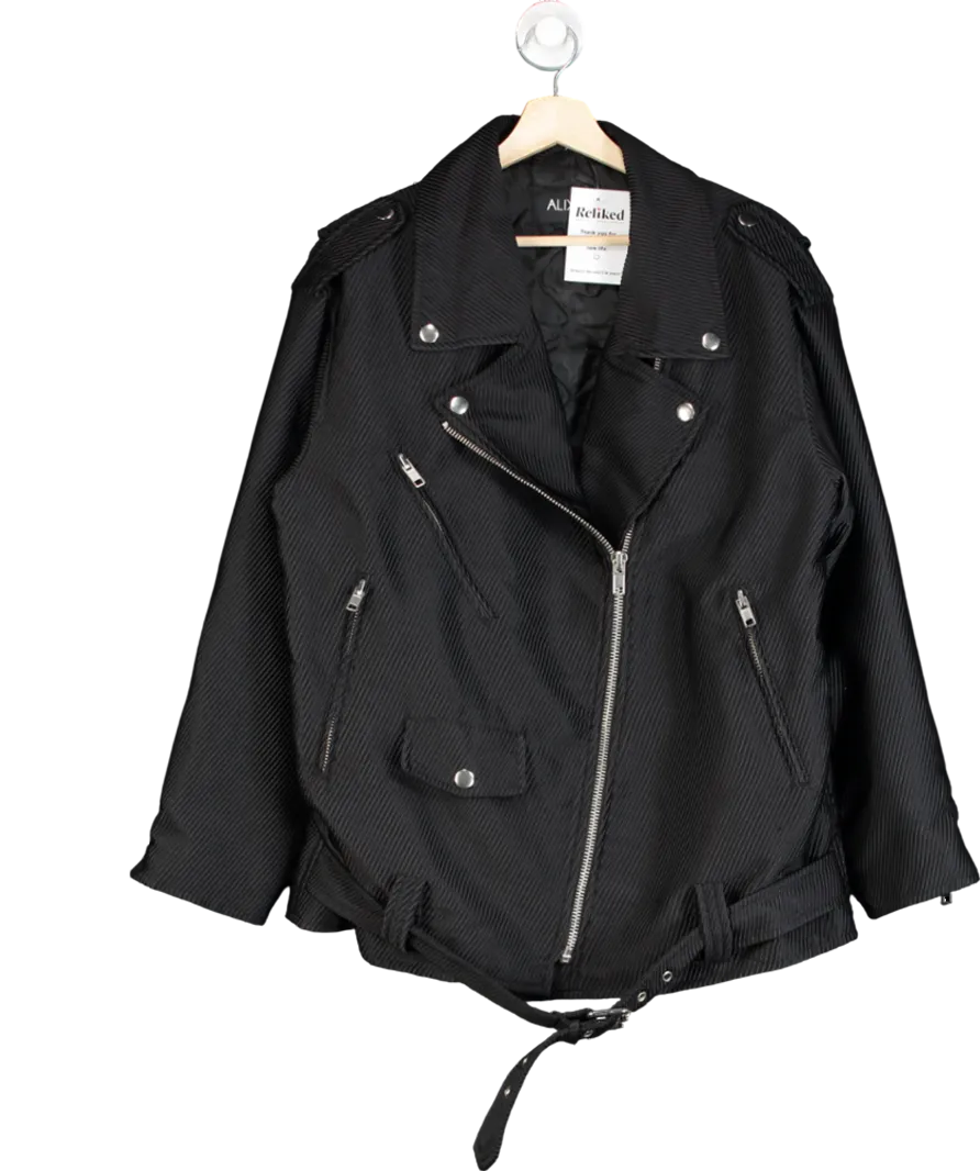 ALIX THE LABEL Black Corduroy Biker Jacket UK M/L