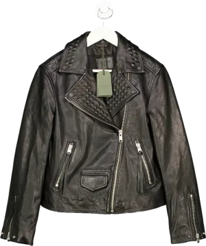 All Saints Black Lyra Pyramid Biker Jacket UK S