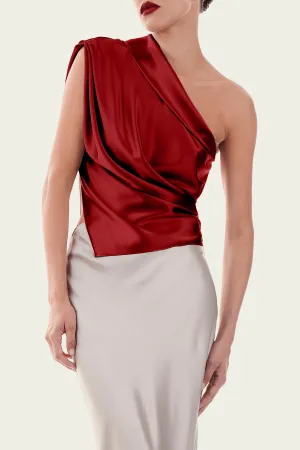 Asymmetrical Lapel Top in Cherry