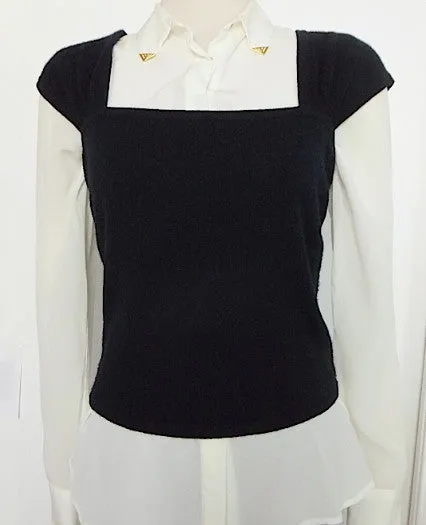 Authentic Chanel Cashmere Cap-sleeve Black Sweater