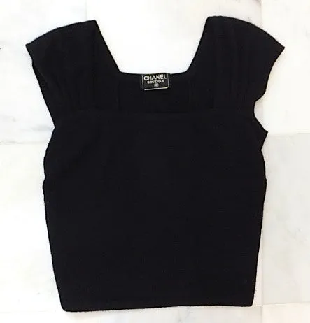 Authentic Chanel Cashmere Cap-sleeve Black Sweater