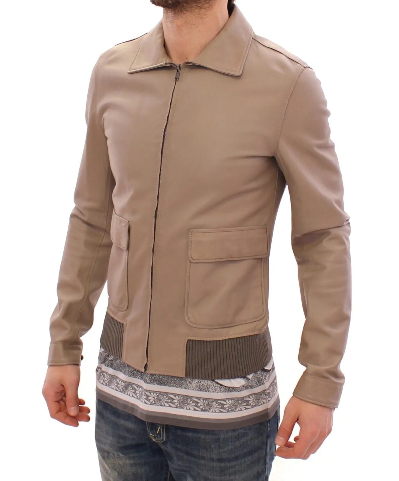 Beige Leather Jacket Biker
