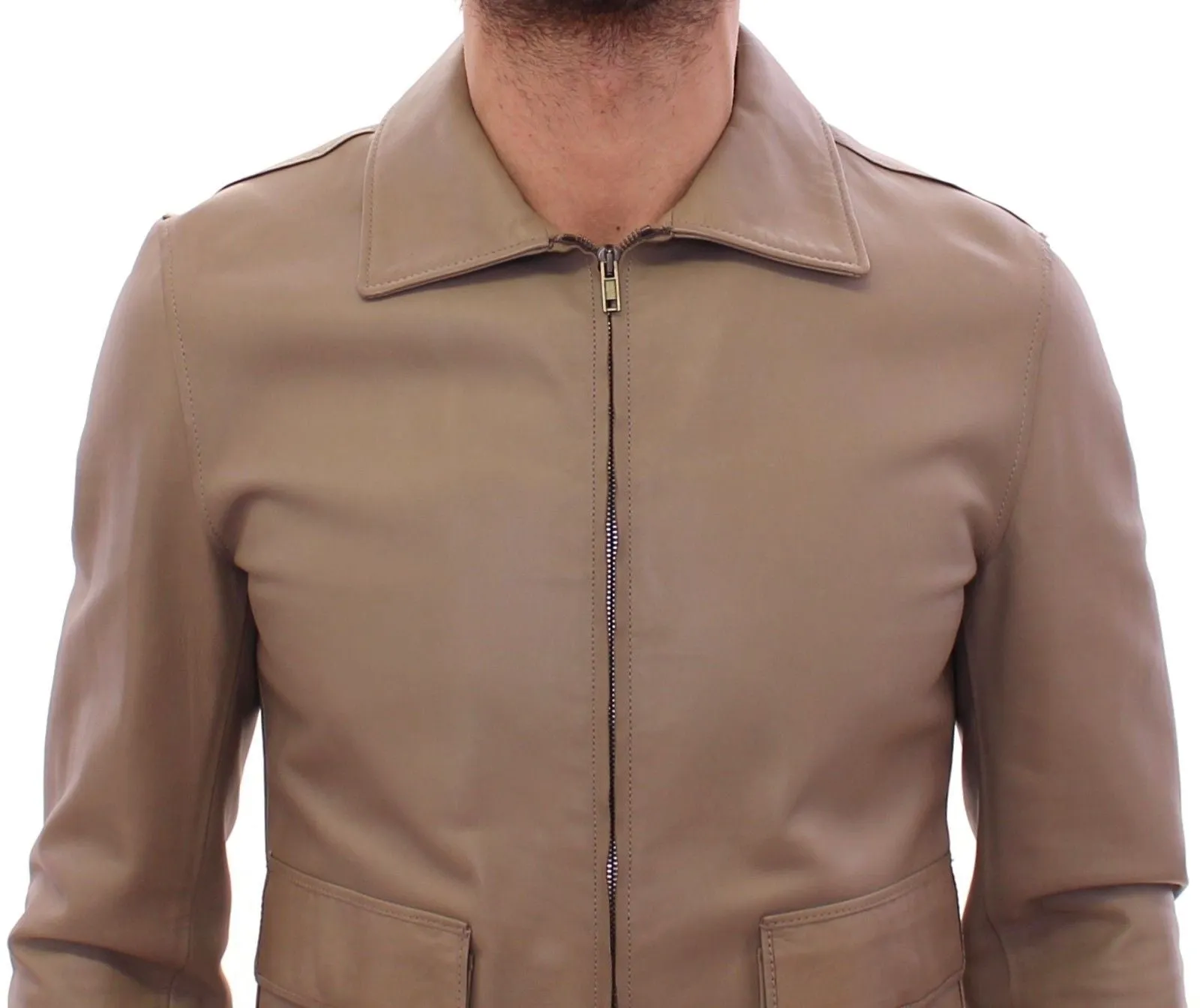 Beige Leather Jacket Biker