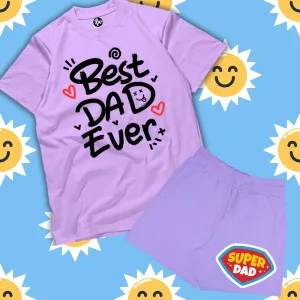 Best Dad Ever Lavender Oversize T-Shirt & Super Dad Lavender Terry Shorts Coord Set