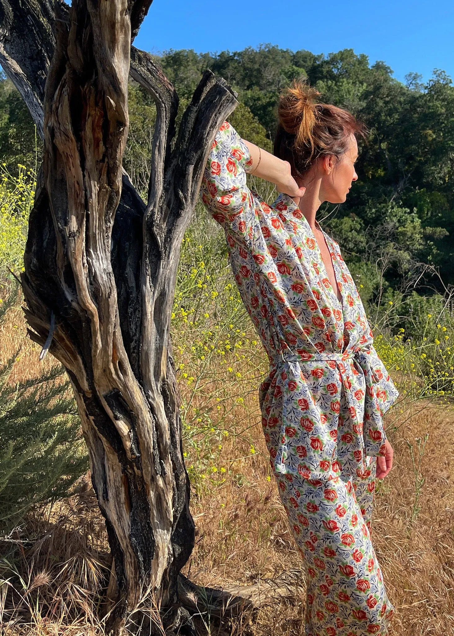 Bianca Silk Kimono Top in Roses