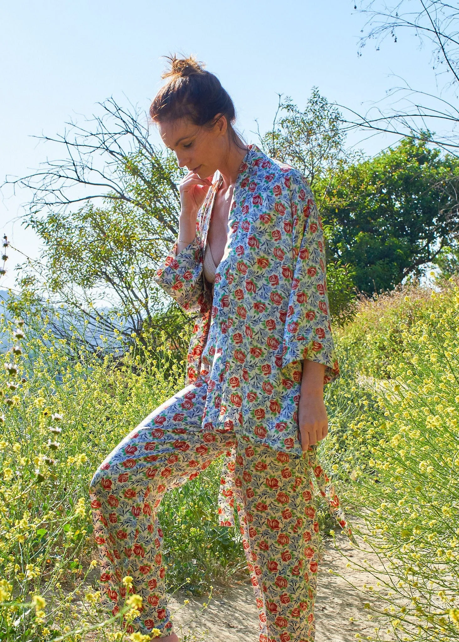 Bianca Silk Kimono Top in Roses