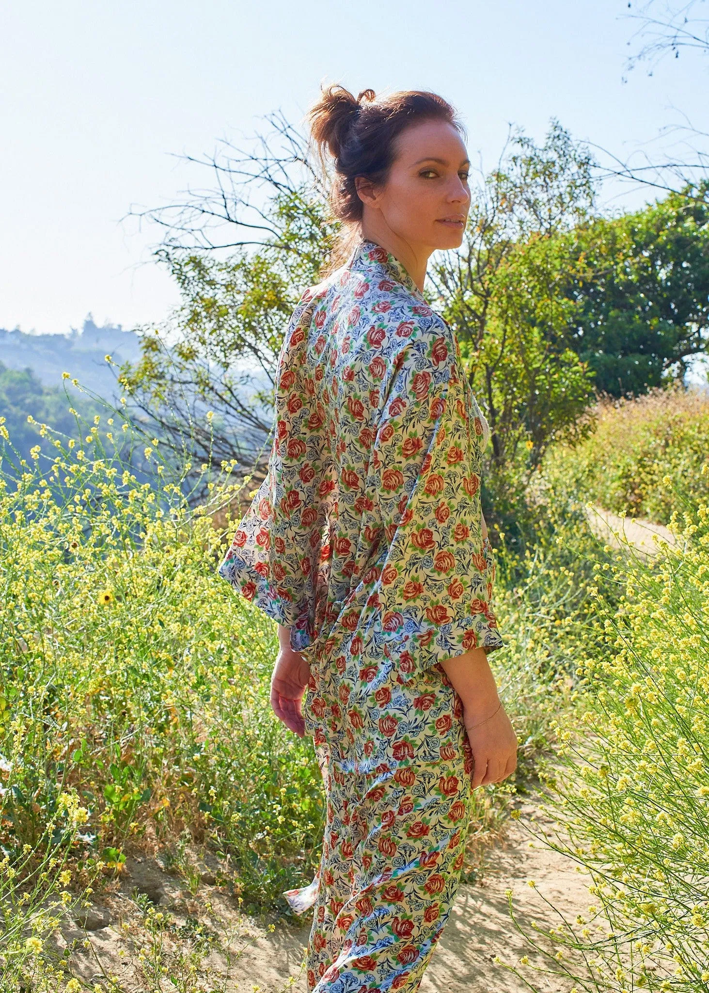 Bianca Silk Kimono Top in Roses