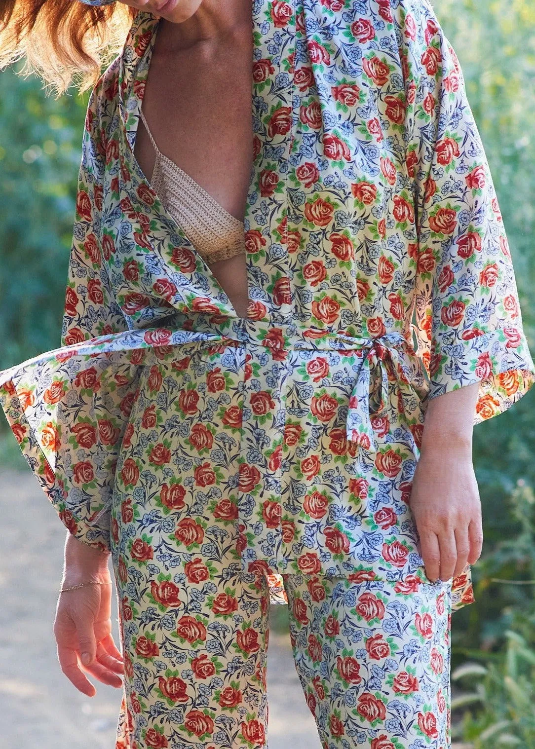 Bianca Silk Kimono Top in Roses