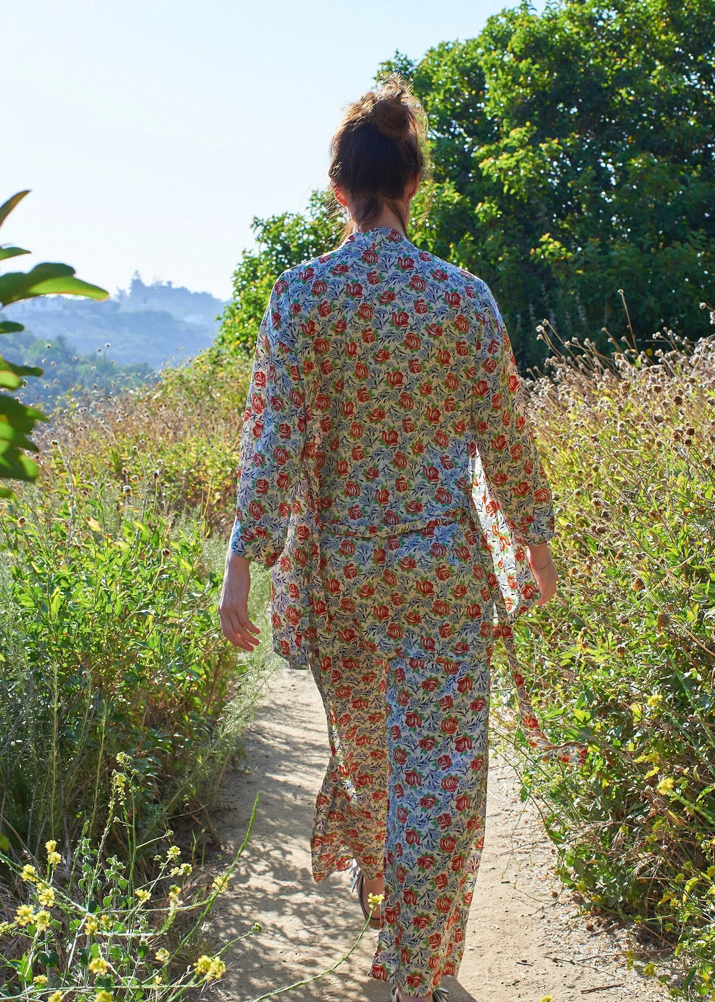 Bianca Silk Kimono Top in Roses