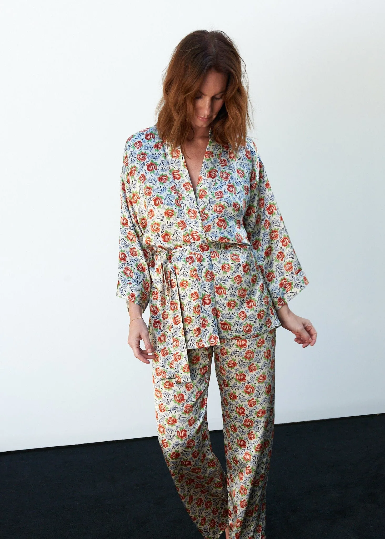Bianca Silk Kimono Top in Roses