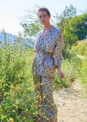 Bianca Silk Kimono Top in Roses