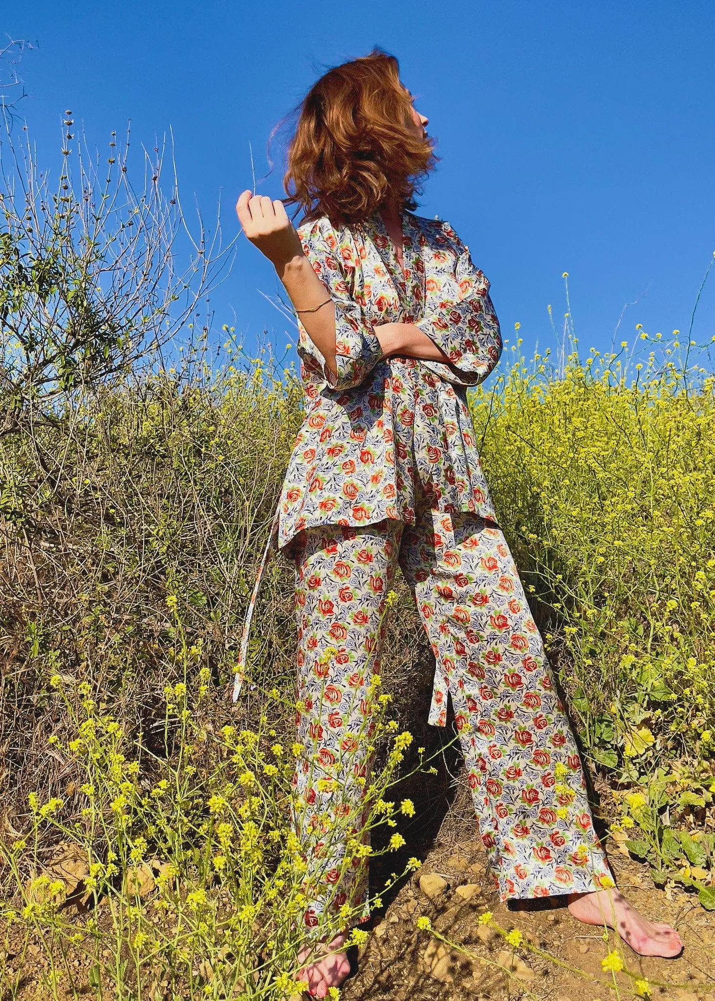 Bianca Silk Kimono Top in Roses