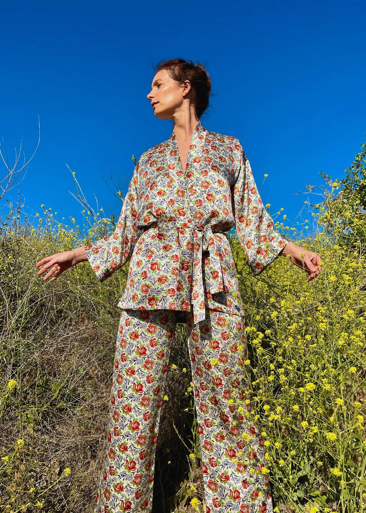Bianca Silk Kimono Top in Roses