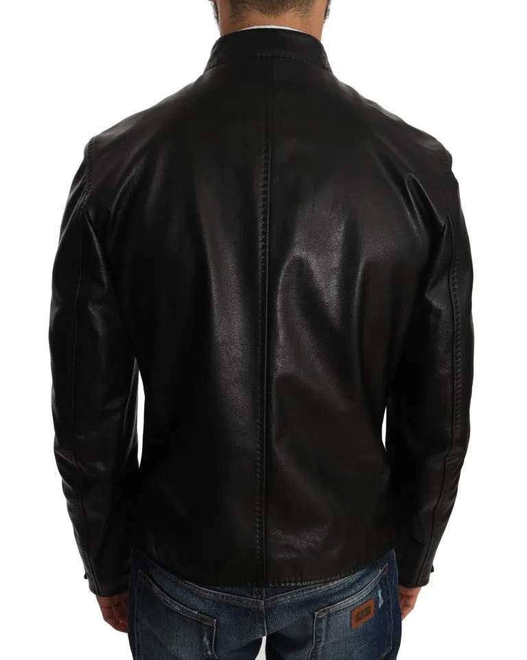 Black Lambskin Leather Biker Coat Jacket