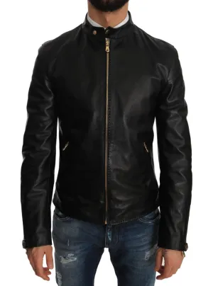 Black Lambskin Leather Biker Coat Jacket