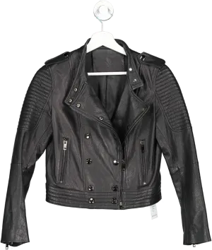 Black Leather Biker Jacket UK XS/S