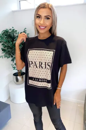 Black Paris Printed Oversized T-Shirt