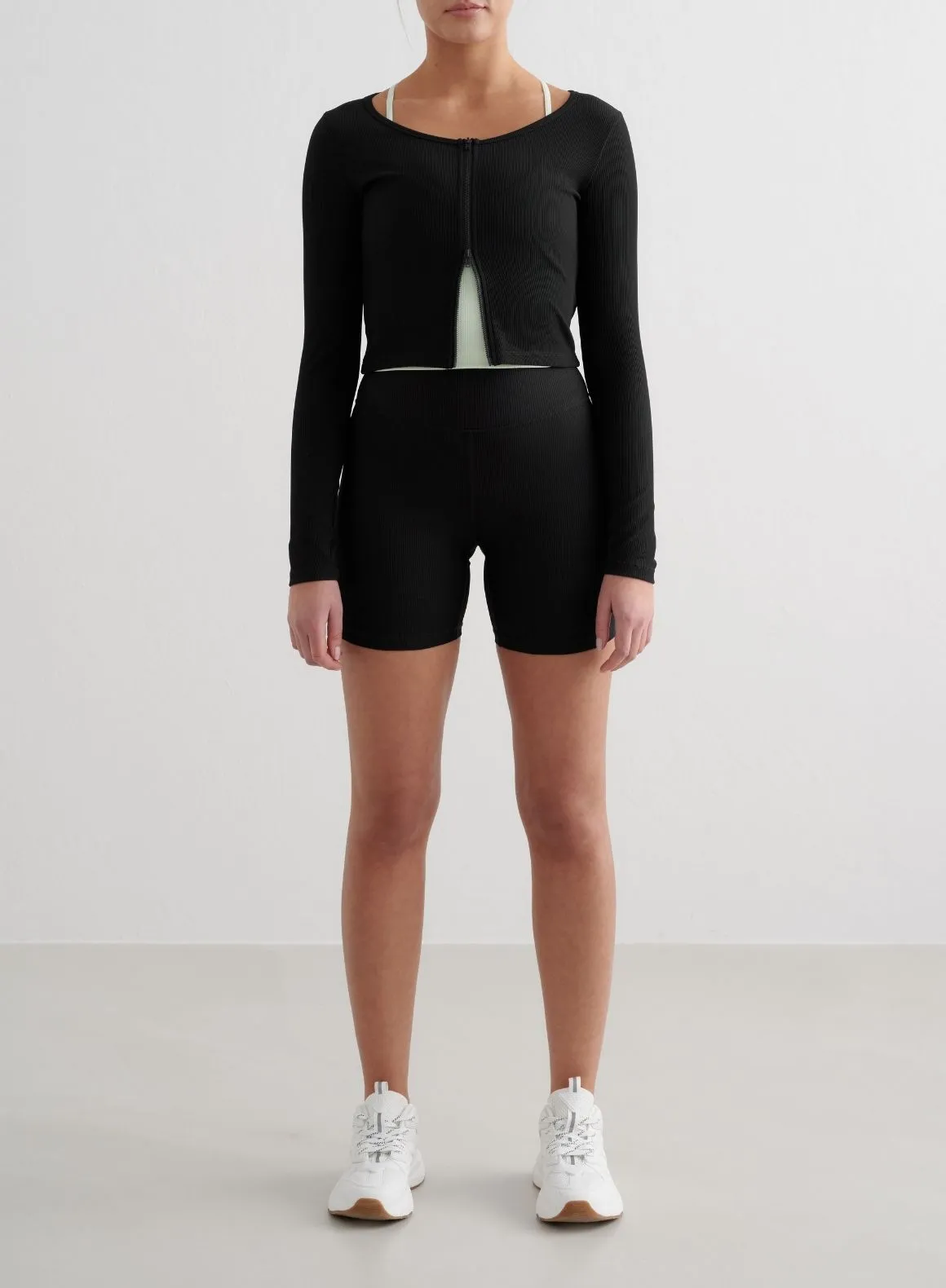 Black Ribbed Performance Zipped Cardigan