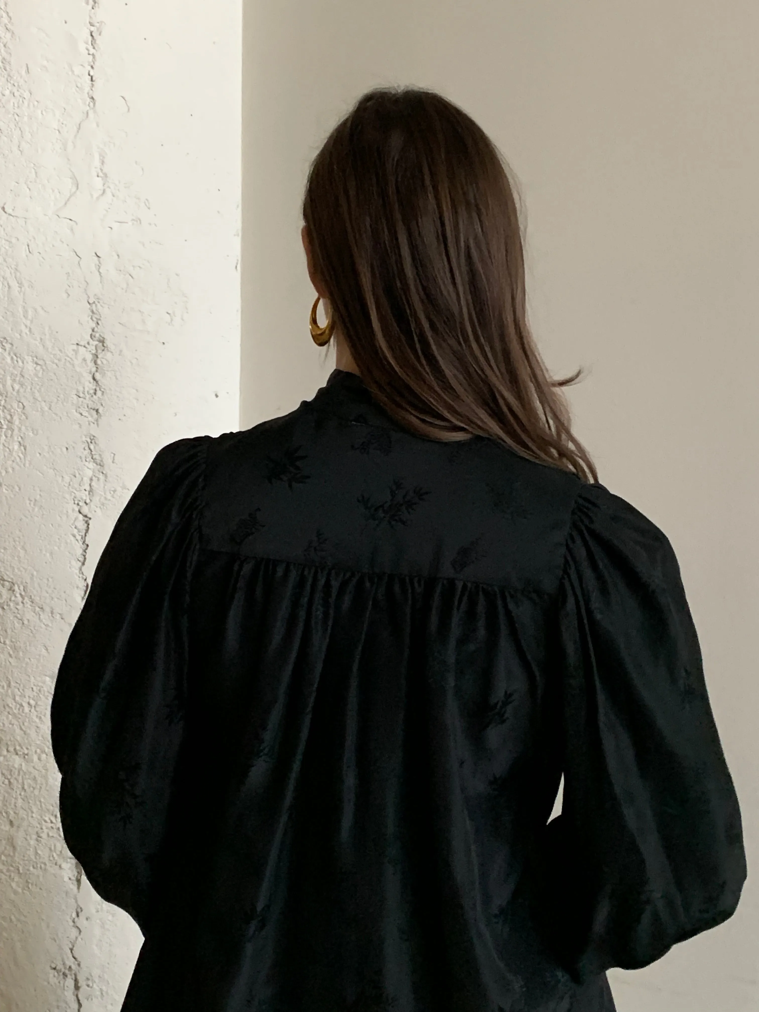 Black silk vintage smock top
