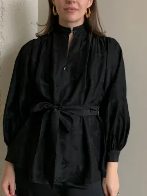 Black silk vintage smock top