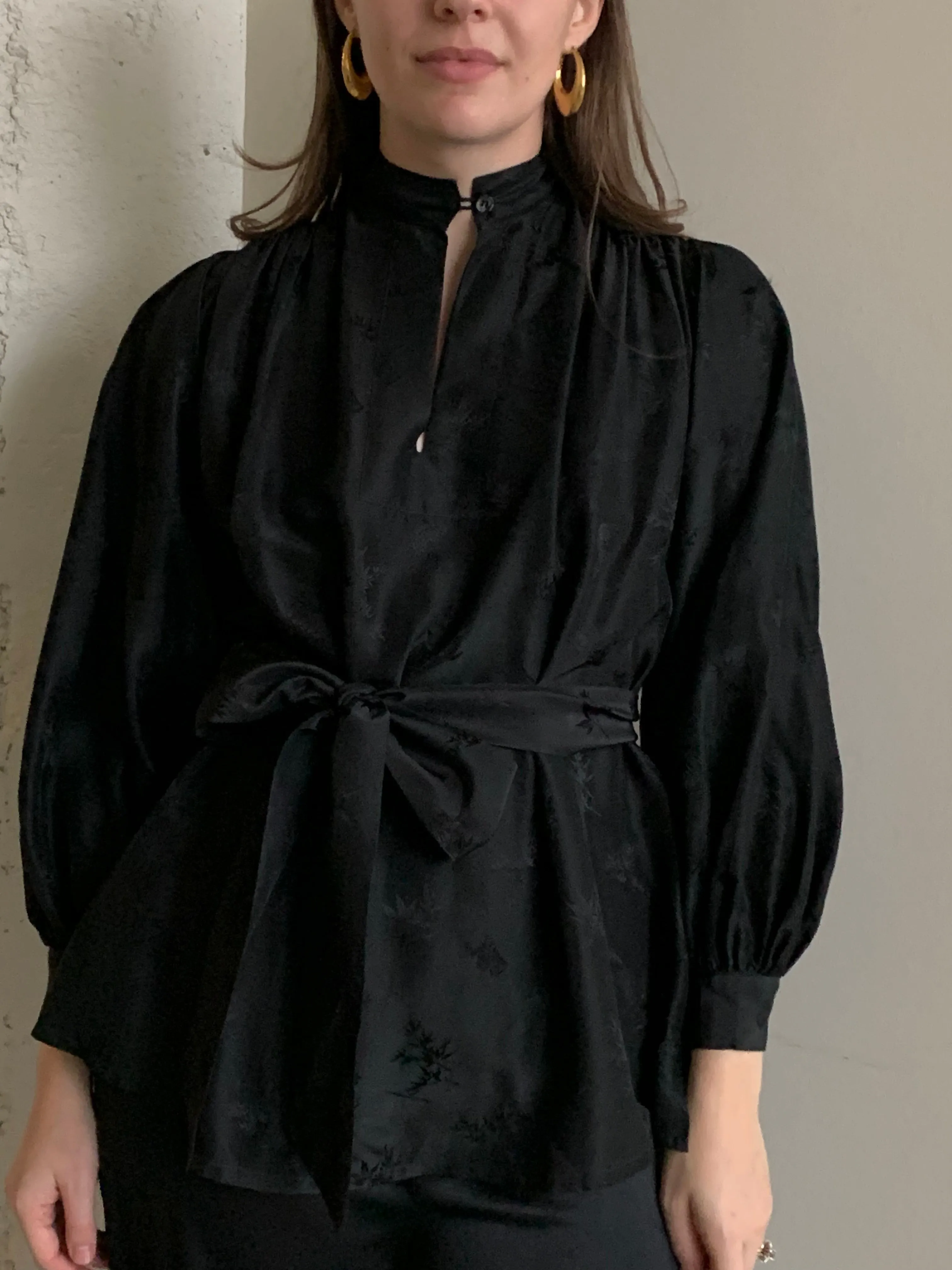 Black silk vintage smock top