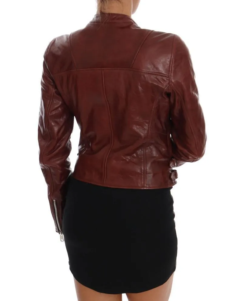 Bordeaux Biker Lambskin Leather Jacket
