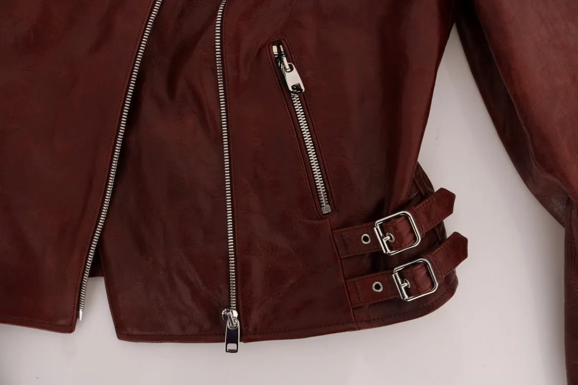 Bordeaux Biker Lambskin Leather Jacket