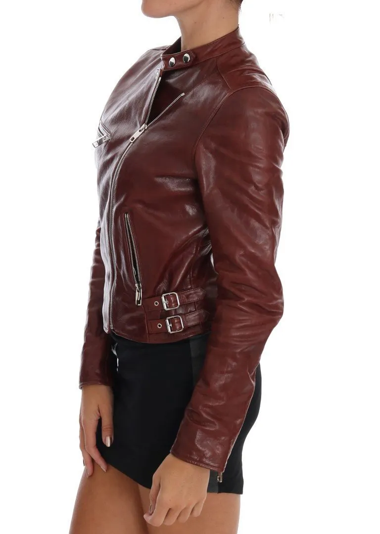 Bordeaux Biker Lambskin Leather Jacket