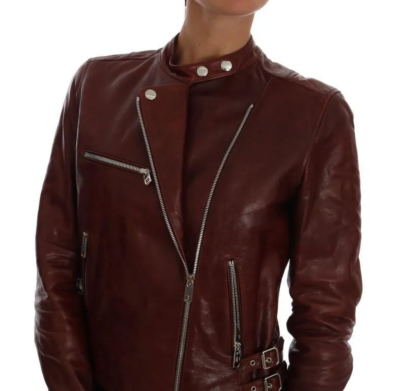 Bordeaux Biker Lambskin Leather Jacket