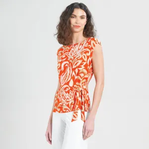 Butter Knit - Cap Sleeve Side Tie Top - Paisley Lotus Coral - Final Sale!