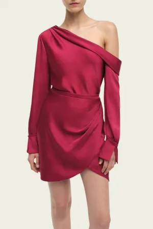 Cameron One-Shoulder Midi Dress in Cherry Red